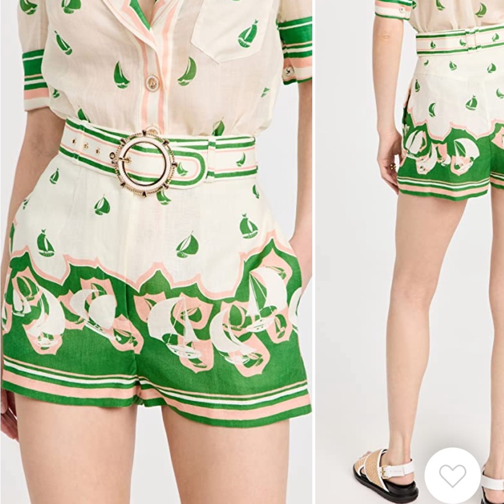 Zimmermann Womens  High Tide Sailboat Shorts and matching button-up top Green
